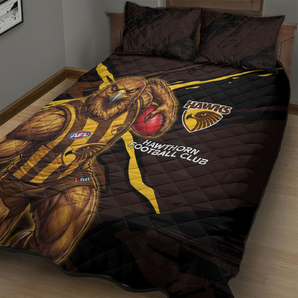 Hawthorn Football Club Quilt Bed Set Hawks Muscular Mascot Graphic - Abstract Paint Splatter Art