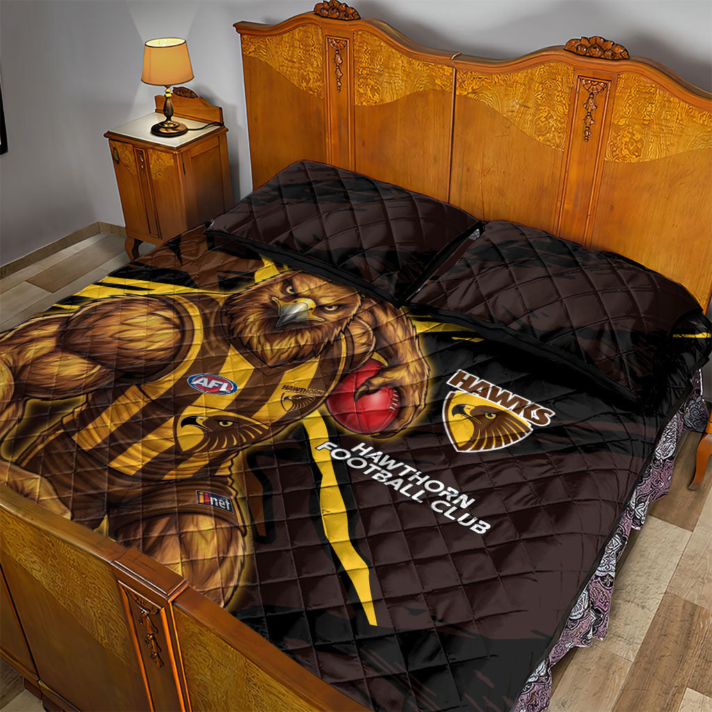 Hawthorn Football Club Quilt Bed Set Hawks Muscular Mascot Graphic - Abstract Paint Splatter Art
