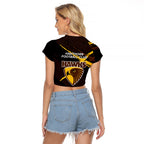 Hawthorn Football Club Raglan Cropped T Shirt Hawks Muscular Mascot Graphic - Abstract Paint Splatter Art