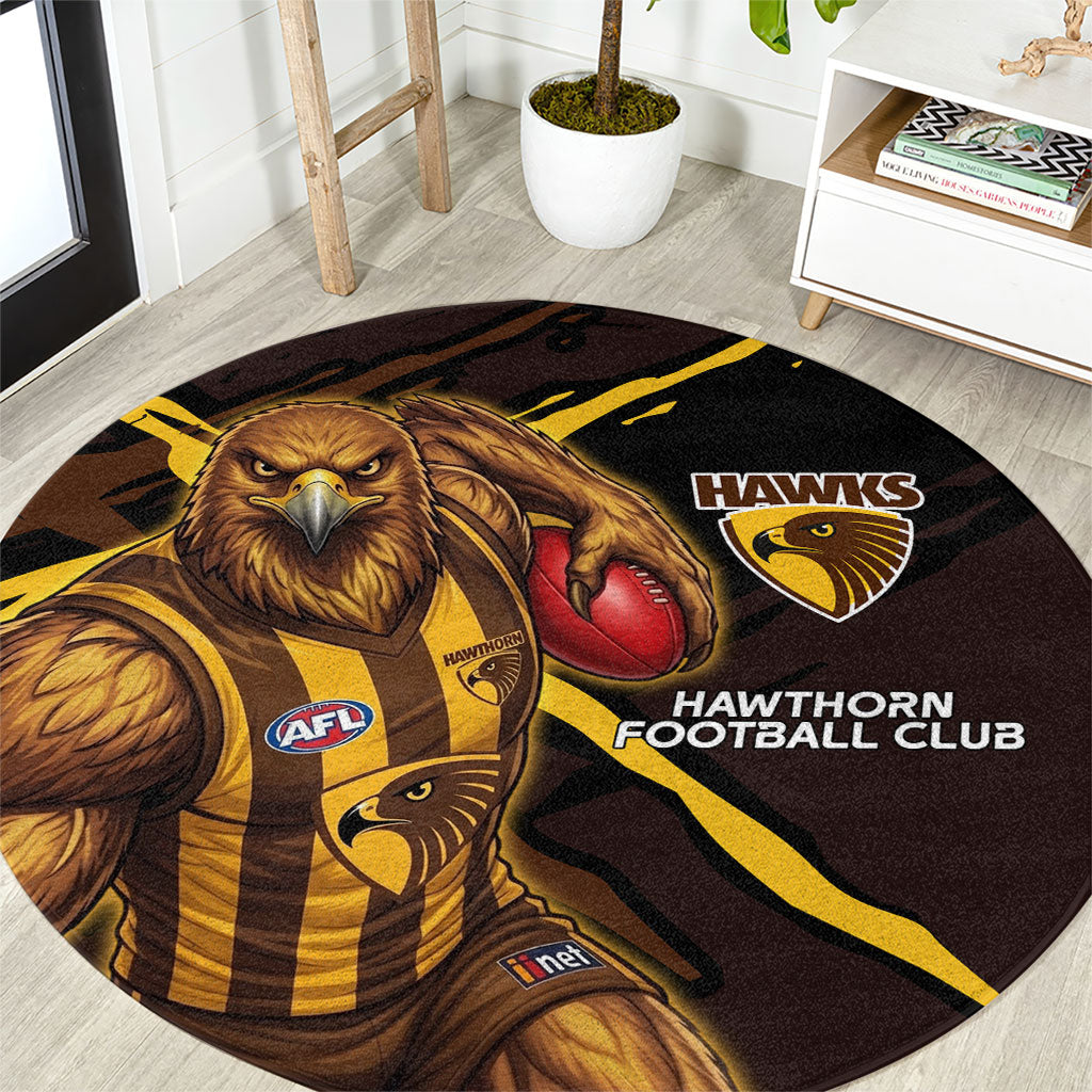 Hawthorn Football Club Round Carpet Hawks Muscular Mascot Graphic - Abstract Paint Splatter Art