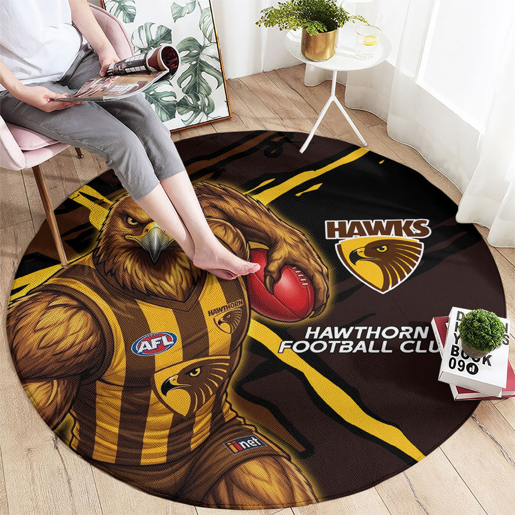 Hawthorn Football Club Round Carpet Hawks Muscular Mascot Graphic - Abstract Paint Splatter Art