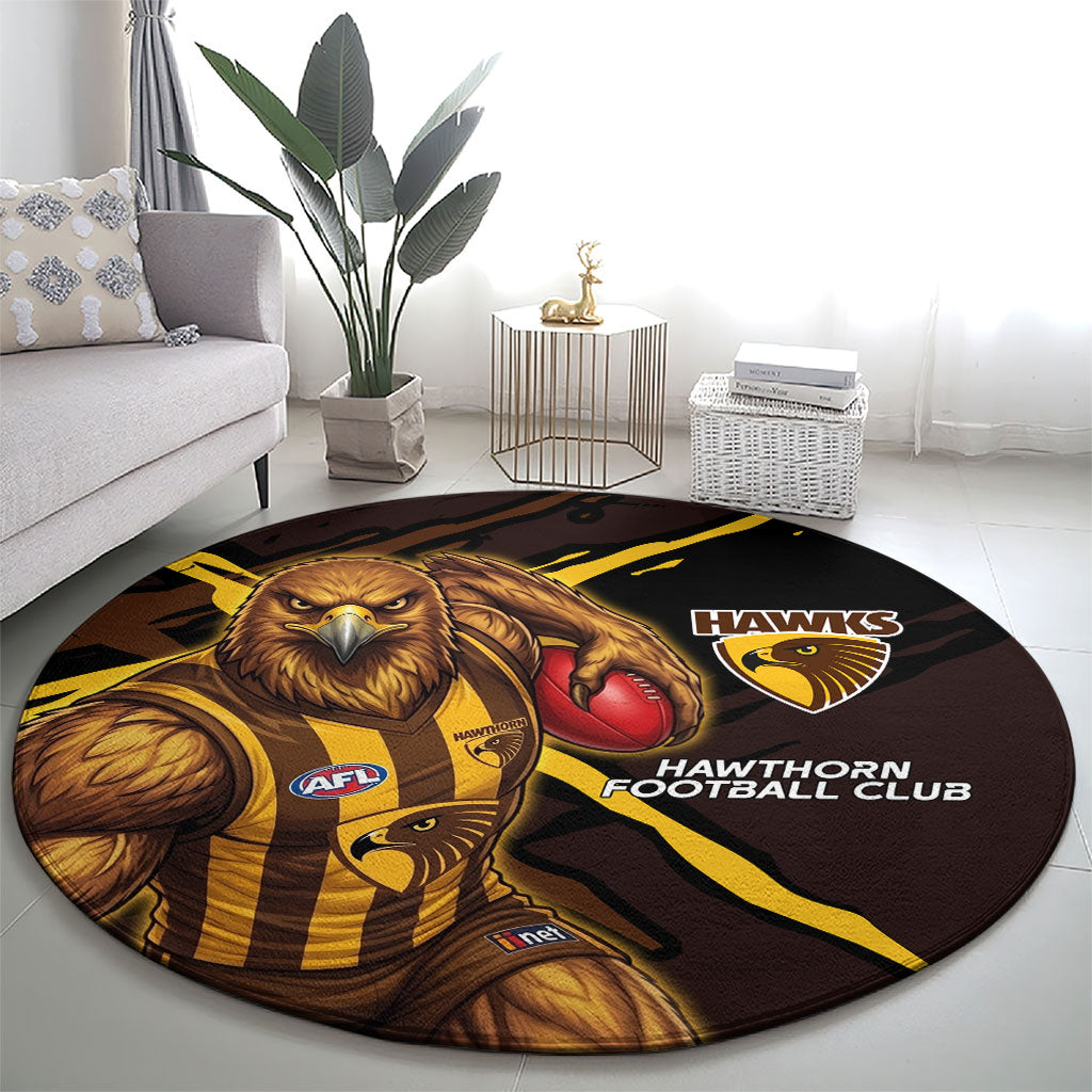 Hawthorn Football Club Round Carpet Hawks Muscular Mascot Graphic - Abstract Paint Splatter Art