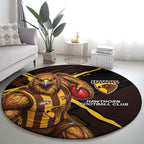 Hawthorn Football Club Round Carpet Hawks Muscular Mascot Graphic - Abstract Paint Splatter Art