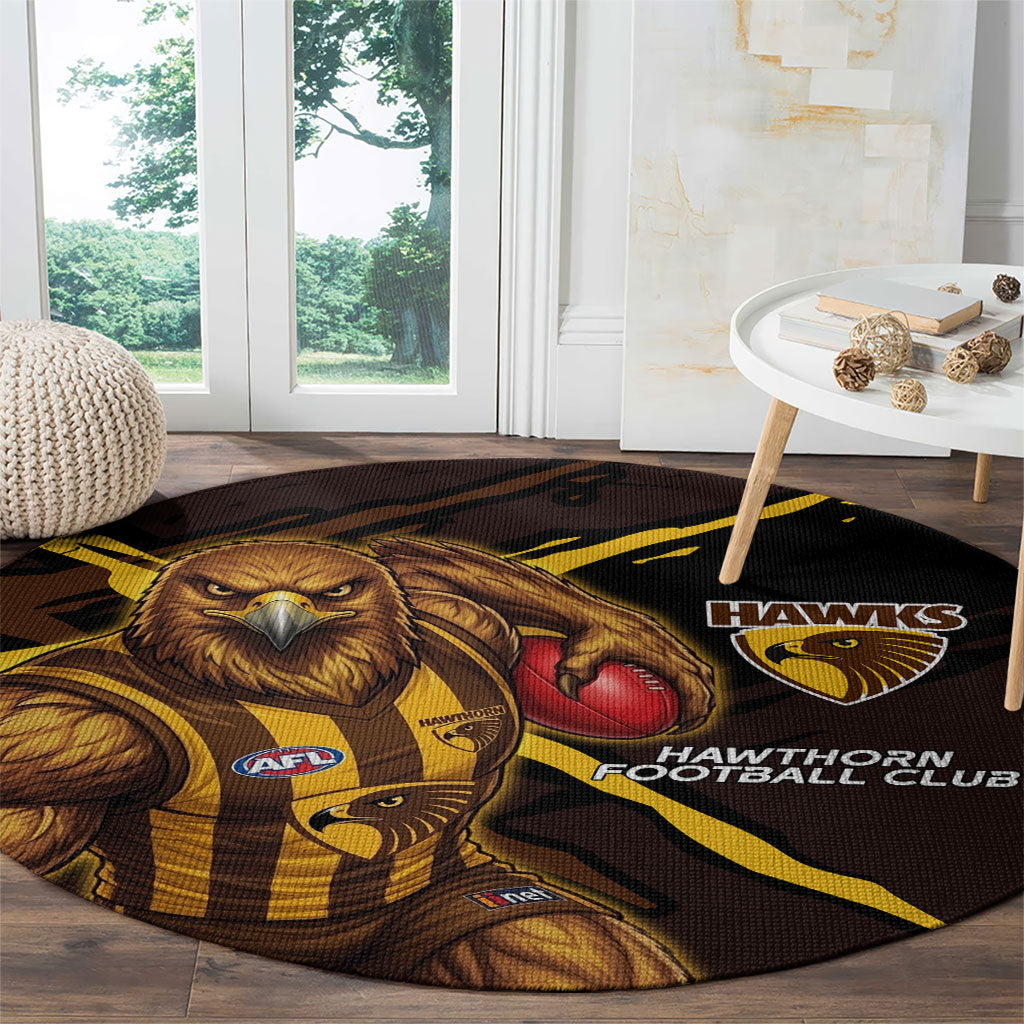 Hawthorn Football Club Round Carpet Hawks Muscular Mascot Graphic - Abstract Paint Splatter Art