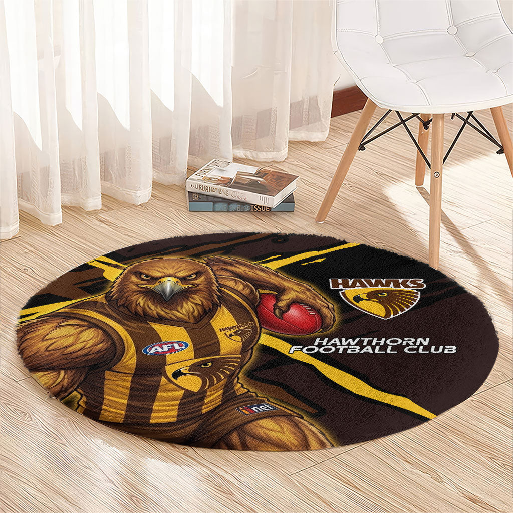 Hawthorn Football Club Round Carpet Hawks Muscular Mascot Graphic - Abstract Paint Splatter Art