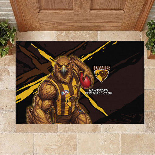 Hawthorn Football Club Rubber Doormat Hawks Muscular Mascot Graphic - Abstract Paint Splatter Art