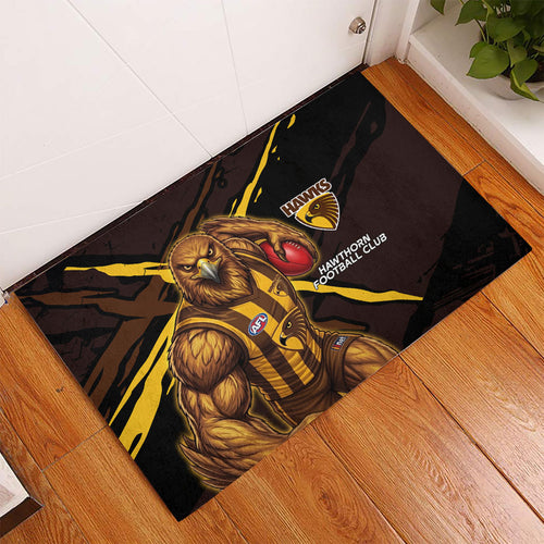 Hawthorn Football Club Rubber Doormat Hawks Muscular Mascot Graphic - Abstract Paint Splatter Art