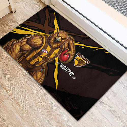 Hawthorn Football Club Rubber Doormat Hawks Muscular Mascot Graphic - Abstract Paint Splatter Art