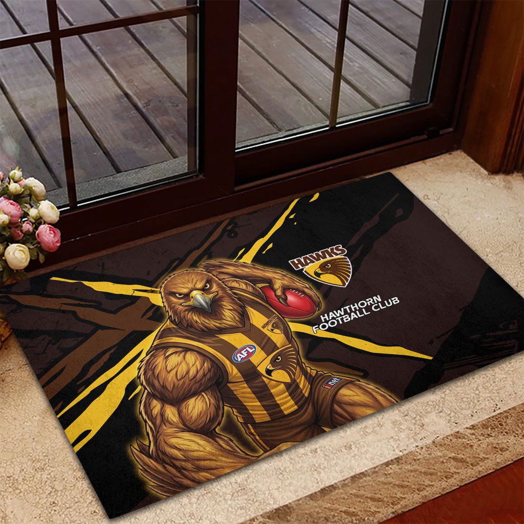 Hawthorn Football Club Rubber Doormat Hawks Muscular Mascot Graphic - Abstract Paint Splatter Art