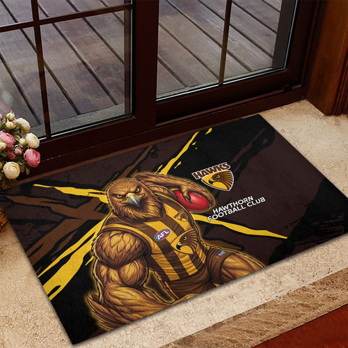 Hawthorn Football Club Rubber Doormat Hawks Muscular Mascot Graphic - Abstract Paint Splatter Art