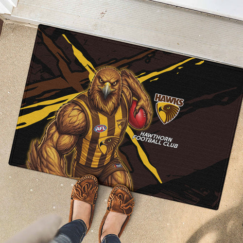 Hawthorn Football Club Rubber Doormat Hawks Muscular Mascot Graphic - Abstract Paint Splatter Art