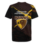 Hawthorn Football Club Rugby Jersey Hawks Muscular Mascot Graphic - Abstract Paint Splatter Art
