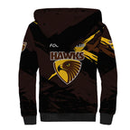 Hawthorn Football Club Sherpa Hoodie Hawks Muscular Mascot Graphic - Abstract Paint Splatter Art