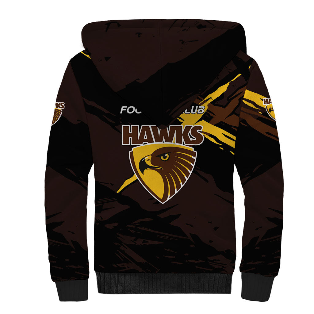 Hawthorn Football Club Sherpa Hoodie Hawks Muscular Mascot Graphic - Abstract Paint Splatter Art