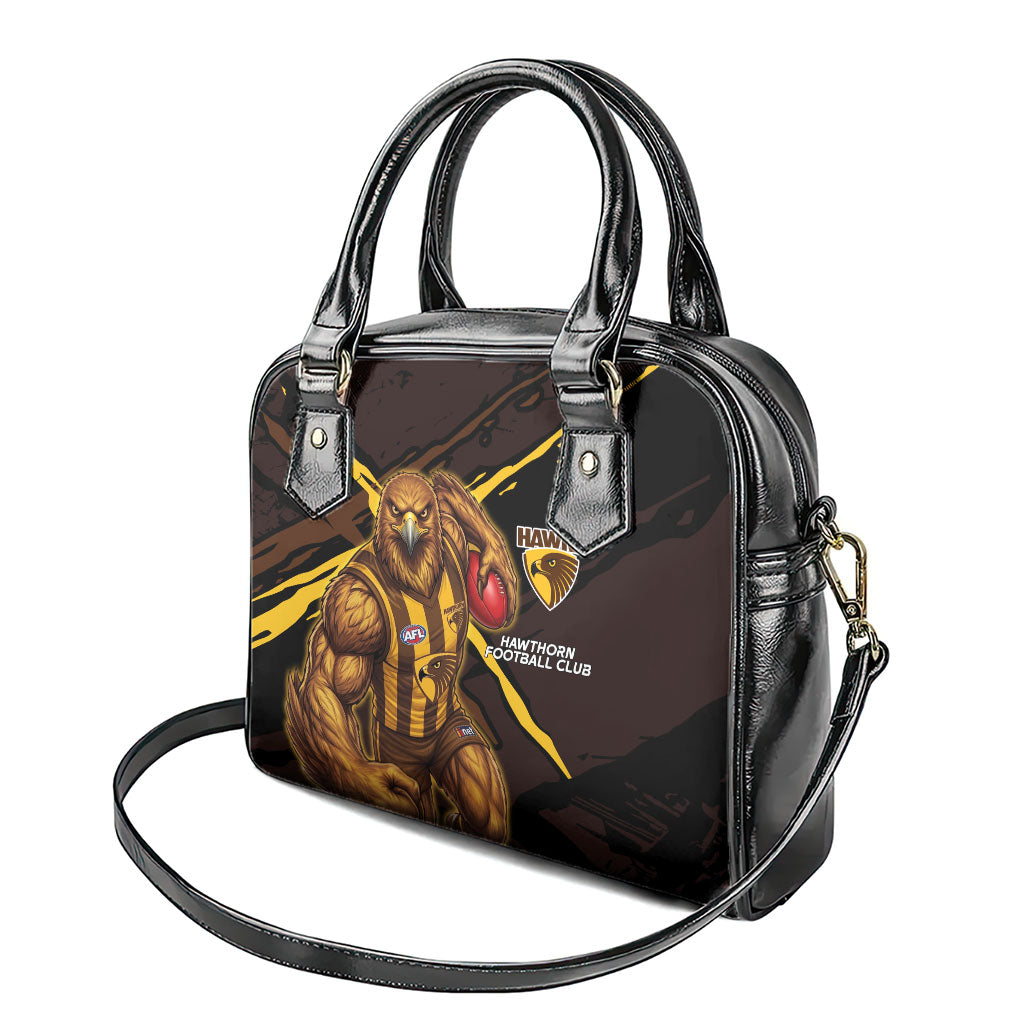 Hawthorn Football Club Shoulder Handbag Hawks Muscular Mascot Graphic - Abstract Paint Splatter Art
