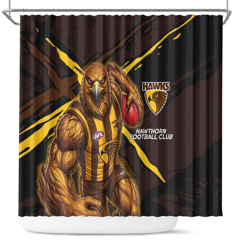 Hawthorn Football Club Shower Curtain Hawks Muscular Mascot Graphic - Abstract Paint Splatter Art