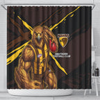 Hawthorn Football Club Shower Curtain Hawks Muscular Mascot Graphic - Abstract Paint Splatter Art