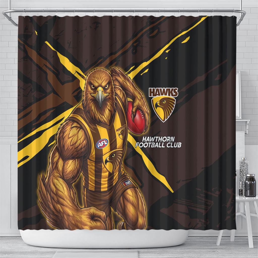 Hawthorn Football Club Shower Curtain Hawks Muscular Mascot Graphic - Abstract Paint Splatter Art