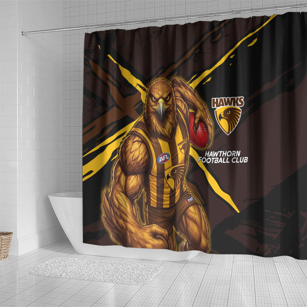 Hawthorn Football Club Shower Curtain Hawks Muscular Mascot Graphic - Abstract Paint Splatter Art