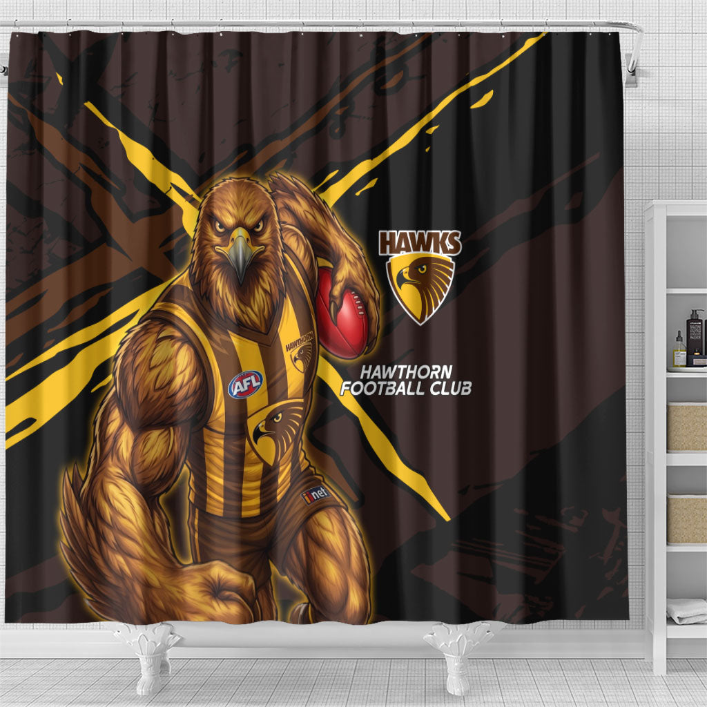 Hawthorn Football Club Shower Curtain Hawks Muscular Mascot Graphic - Abstract Paint Splatter Art