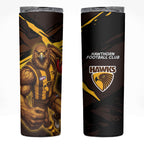Hawthorn Football Club Skinny Tumbler Hawks Muscular Mascot Graphic - Abstract Paint Splatter Art