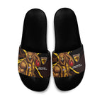 Hawthorn Football Club Slide Sandals Hawks Muscular Mascot Graphic - Abstract Paint Splatter Art