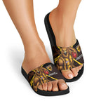 Hawthorn Football Club Slide Sandals Hawks Muscular Mascot Graphic - Abstract Paint Splatter Art