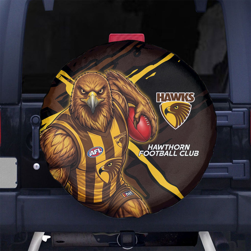 Hawthorn Football Club Spare Tire Cover Hawks Muscular Mascot Graphic - Abstract Paint Splatter Art