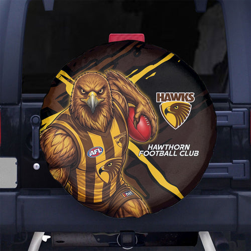Hawthorn Football Club Spare Tire Cover Hawks Muscular Mascot Graphic - Abstract Paint Splatter Art
