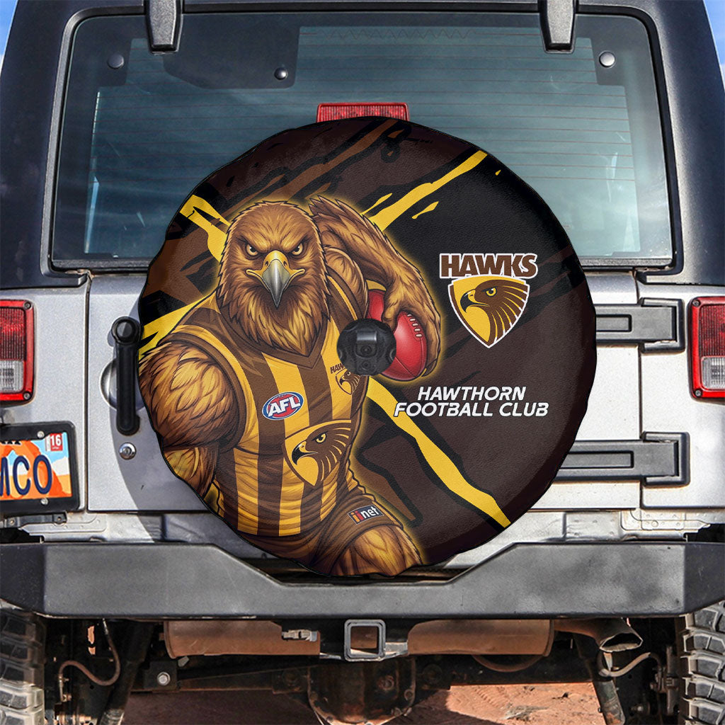 Hawthorn Football Club Spare Tire Cover Hawks Muscular Mascot Graphic - Abstract Paint Splatter Art