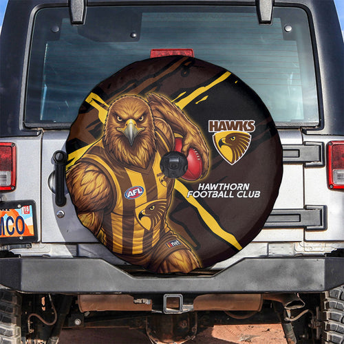 Hawthorn Football Club Spare Tire Cover Hawks Muscular Mascot Graphic - Abstract Paint Splatter Art