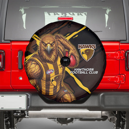 Hawthorn Football Club Spare Tire Cover Hawks Muscular Mascot Graphic - Abstract Paint Splatter Art