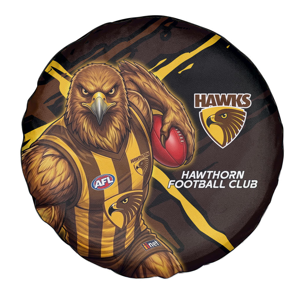 Hawthorn Football Club Spare Tire Cover Hawks Muscular Mascot Graphic - Abstract Paint Splatter Art