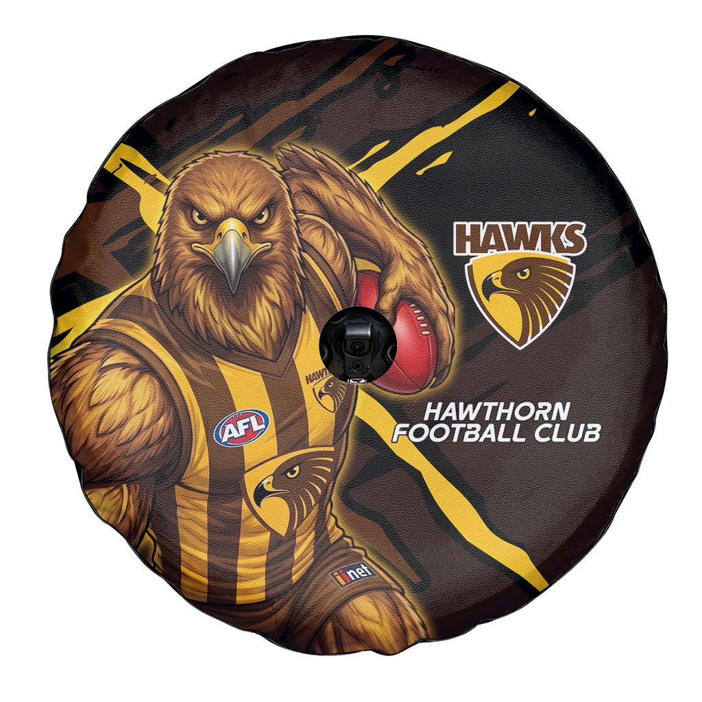 Hawthorn Football Club Spare Tire Cover Hawks Muscular Mascot Graphic - Abstract Paint Splatter Art
