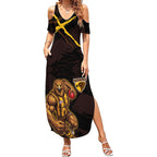 Hawthorn Football Club Summer Maxi Dress Hawks Muscular Mascot Graphic - Abstract Paint Splatter Art