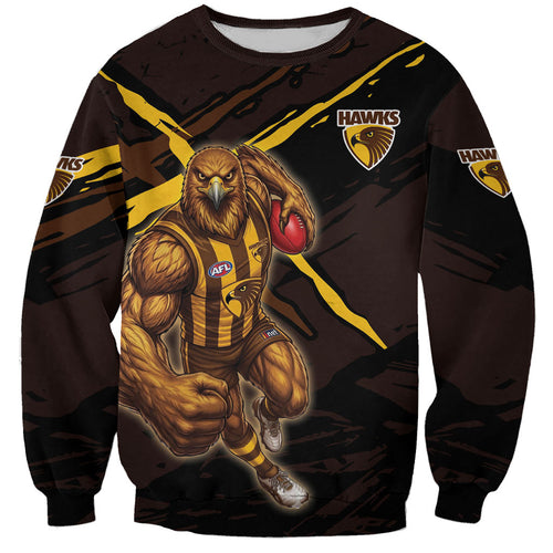 Hawthorn Football Club Sweatshirt Hawks Muscular Mascot Graphic - Abstract Paint Splatter Art
