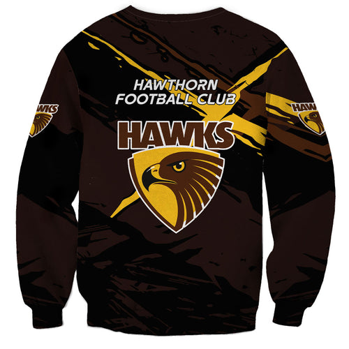 Hawthorn Football Club Sweatshirt Hawks Muscular Mascot Graphic - Abstract Paint Splatter Art