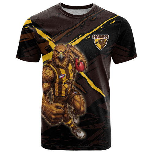 Hawthorn Football Club T Shirt Hawks Muscular Mascot Graphic - Abstract Paint Splatter Art