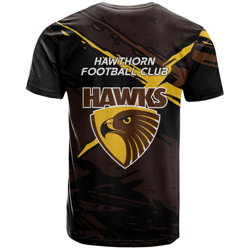 Hawthorn Football Club T Shirt Hawks Muscular Mascot Graphic - Abstract Paint Splatter Art