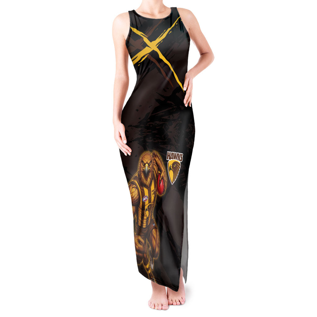 Hawthorn Football Club Tank Maxi Dress Hawks Muscular Mascot Graphic - Abstract Paint Splatter Art