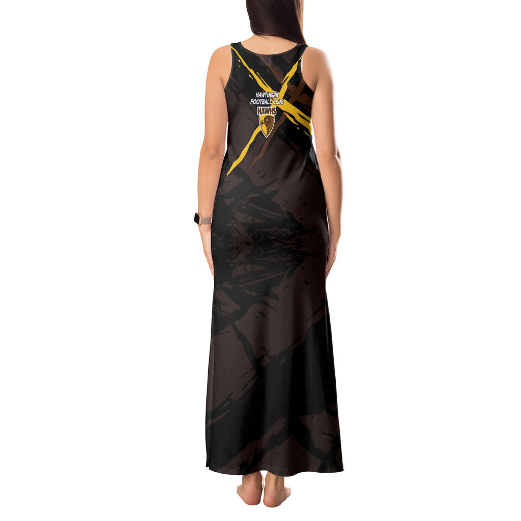 Hawthorn Football Club Tank Maxi Dress Hawks Muscular Mascot Graphic - Abstract Paint Splatter Art