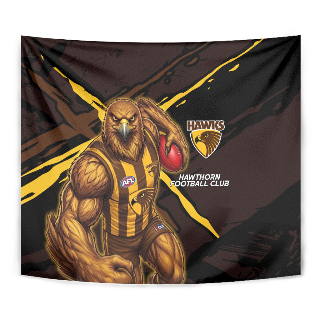 Hawthorn Football Club Tapestry Hawks Muscular Mascot Graphic - Abstract Paint Splatter Art