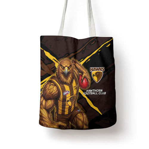 Hawthorn Football Club Tote Bag Hawks Muscular Mascot Graphic - Abstract Paint Splatter Art