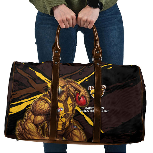 Hawthorn Football Club Travel Bag Hawks Muscular Mascot Graphic - Abstract Paint Splatter Art