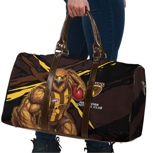 Hawthorn Football Club Travel Bag Hawks Muscular Mascot Graphic - Abstract Paint Splatter Art