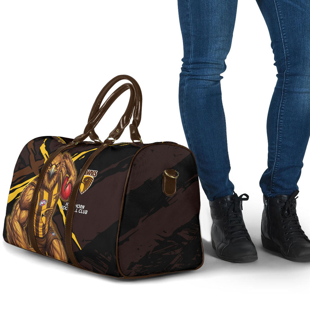 Hawthorn Football Club Travel Bag Hawks Muscular Mascot Graphic - Abstract Paint Splatter Art