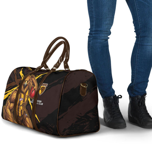 Hawthorn Football Club Travel Bag Hawks Muscular Mascot Graphic - Abstract Paint Splatter Art