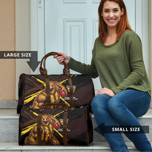 Hawthorn Football Club Travel Bag Hawks Muscular Mascot Graphic - Abstract Paint Splatter Art