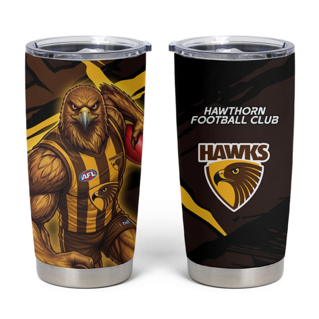 Hawthorn Football Club Tumbler Cup Hawks Muscular Mascot Graphic - Abstract Paint Splatter Art
