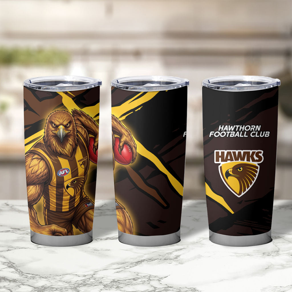 Hawthorn Football Club Tumbler Cup Hawks Muscular Mascot Graphic - Abstract Paint Splatter Art